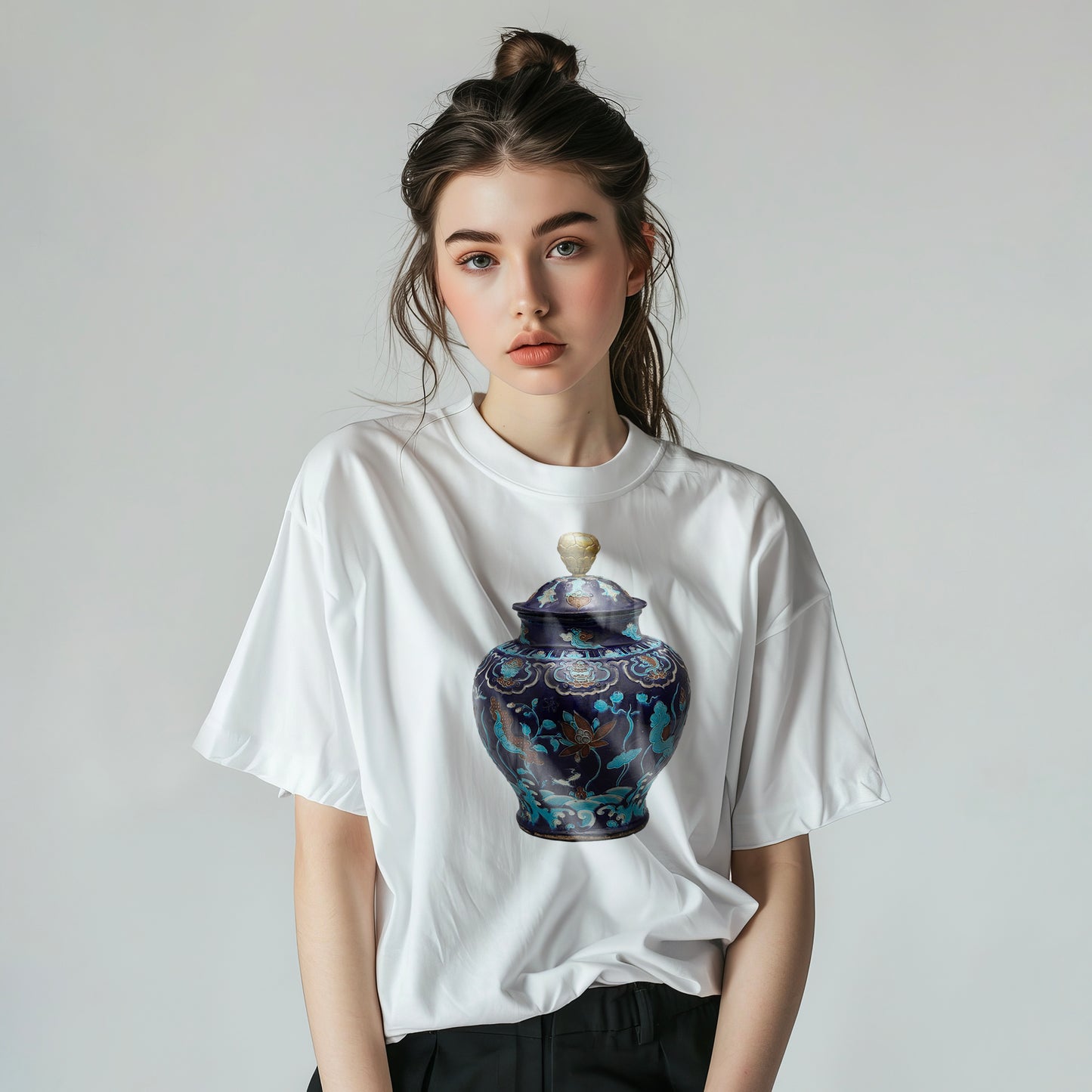 Lidded Fahua Jar Depicting Herons and Lotuses